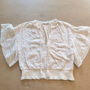 Alice + Olivia Tabitha Embroidered Crop White Blouse